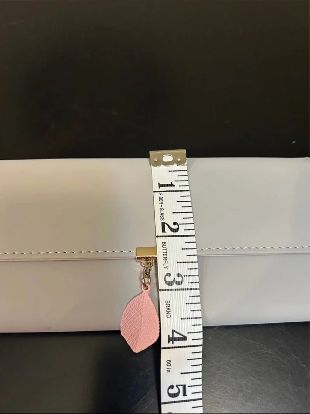 Women's light gray Clutch Wallet with Pink Leaf Charm